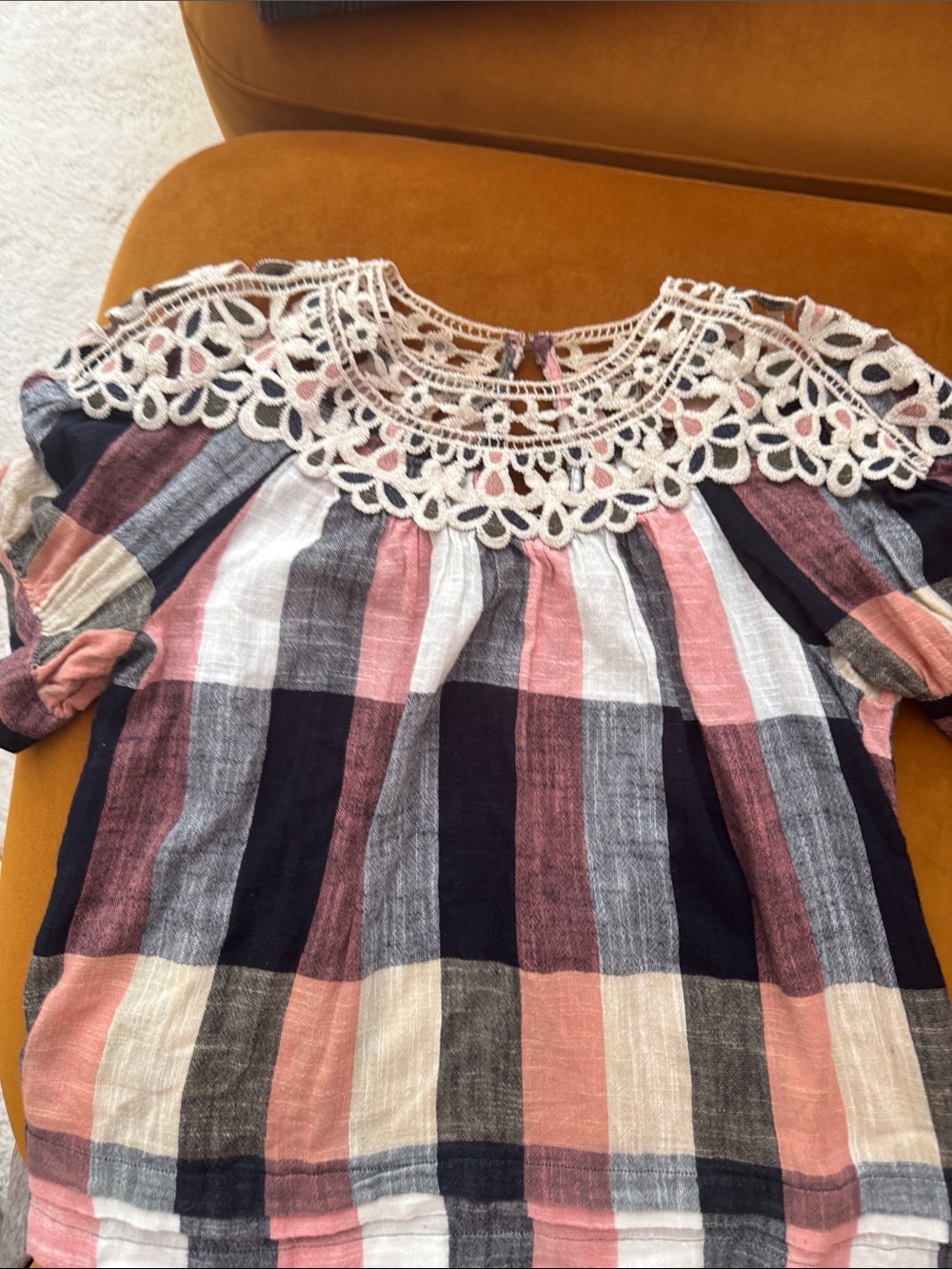 Anthropologie Linen Top - Navy Pink Cream